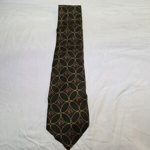 Vintage Richel Equestrian Horse Print Silk Tie Geometric Green And Gold‎ Yellow